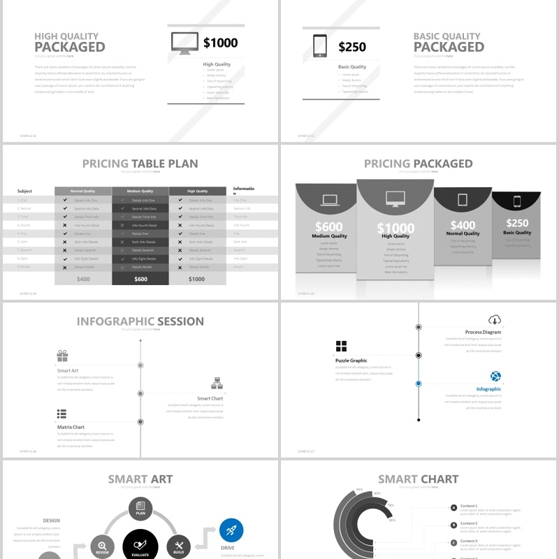 高端灰色简约公司宣传介绍图片排版设计PPT模板素材SPIRITUS Powerpoint