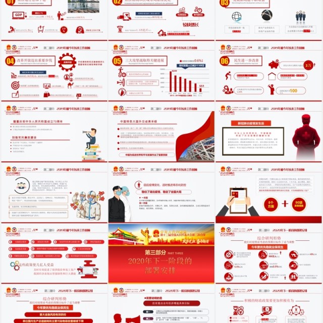 红色主题聚焦学习2020年全国两会政府工作报告党建PPT模板