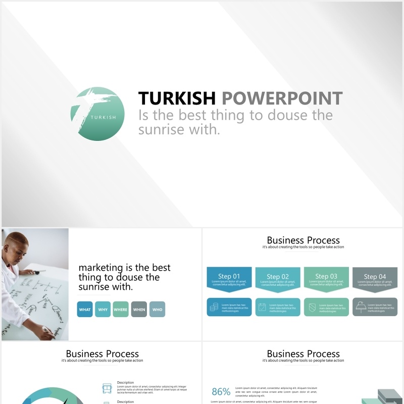 简约商务工作汇报箭头流程图信息图表PPT模板turkish powerpoint