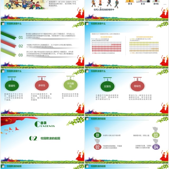 中小学生校园安全预防校园暴力主题班会PPT模板