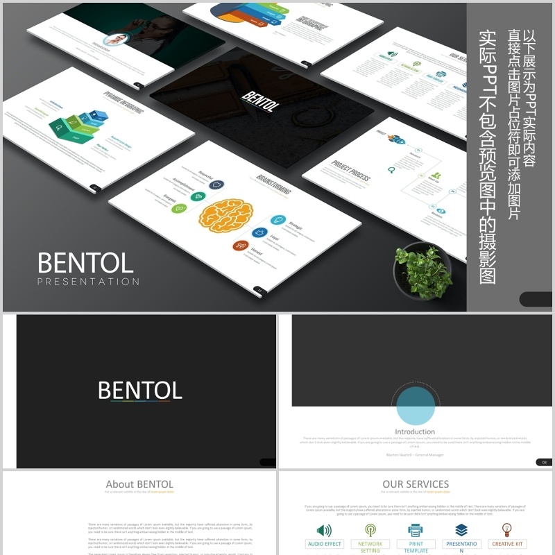 创意图片排版并列关系图PPT素材模板Bentol Powerpoint