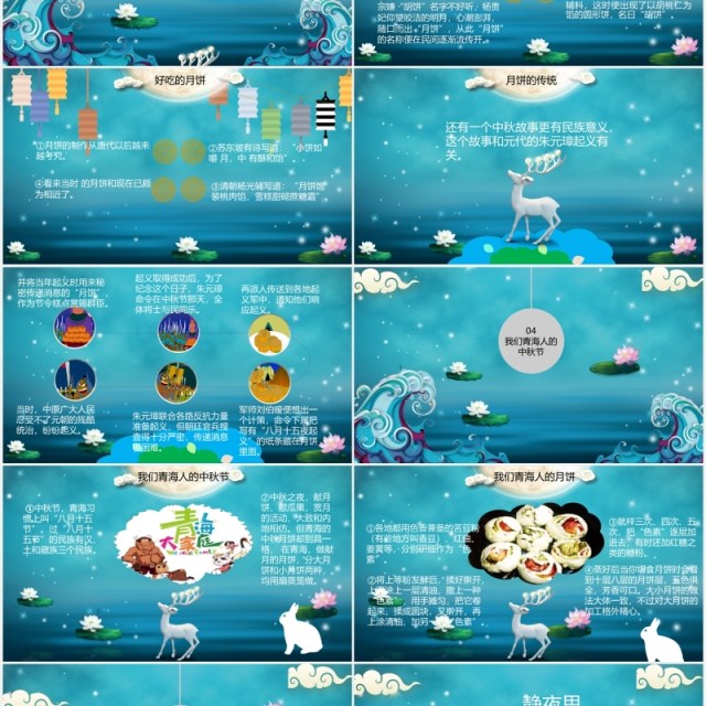 蓝色中秋快乐节日课件介绍PPT模板 蓝色中秋快乐节日课件介绍PPT模板