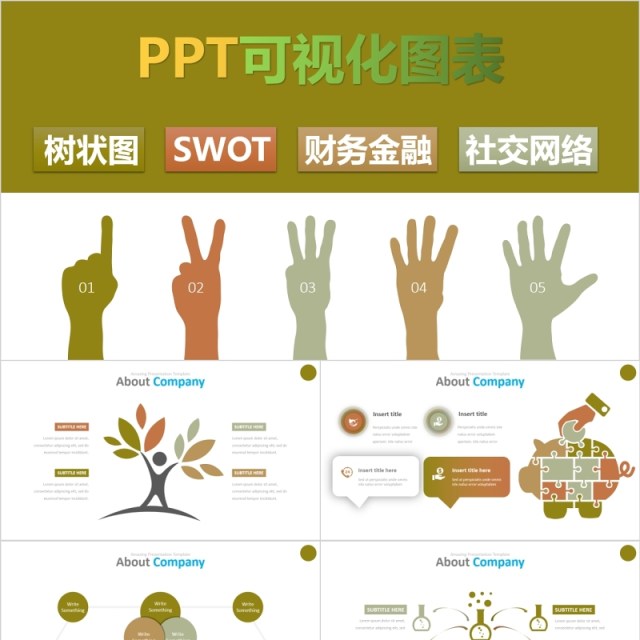 财务金融树状图SWOT社交网络环保信息可视化PPT信息图表