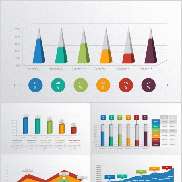 柱状图折线图条形图数据分析图表PPT动态元素素材