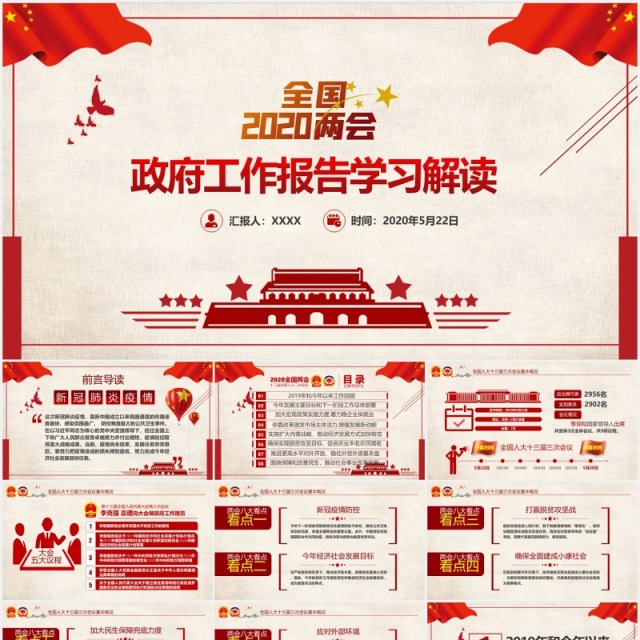 全国2020年两会政府工作报告学习解读PPT模板 全国2020年两会政府工作报告学习解读PPT模板