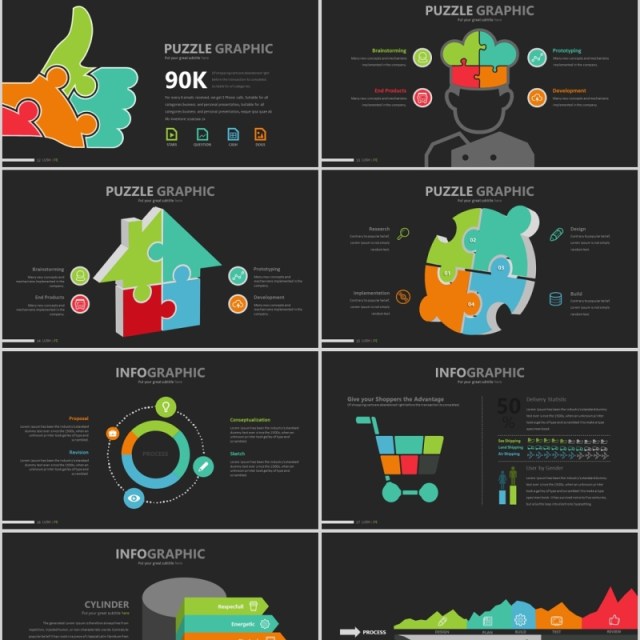 实用工作通用PPT拼图信息图表模板LUSH LIFE Powerpoint