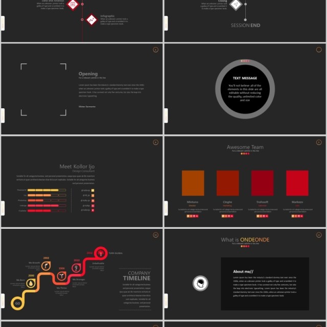 深色商务工作汇报PPT信息图表模板Ondeonde Powerpoint