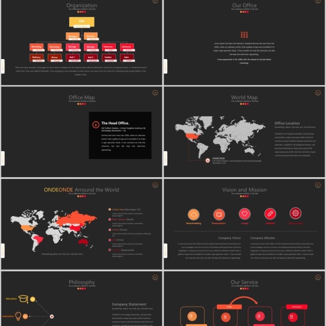 深色商务工作汇报PPT信息图表模板Ondeonde Powerpoint