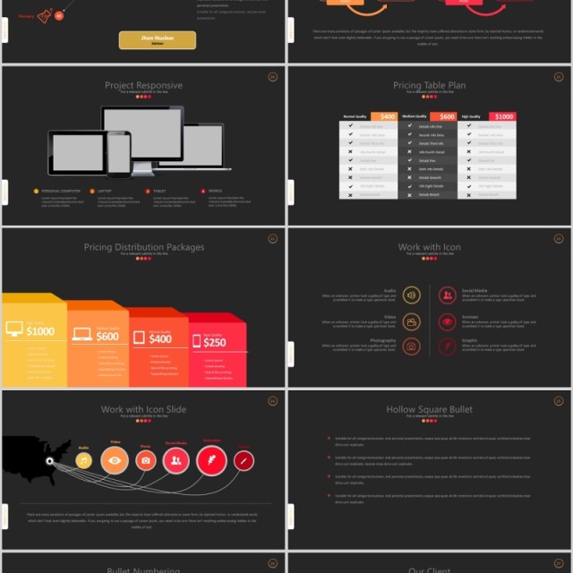 深色商务工作汇报PPT信息图表模板Ondeonde Powerpoint