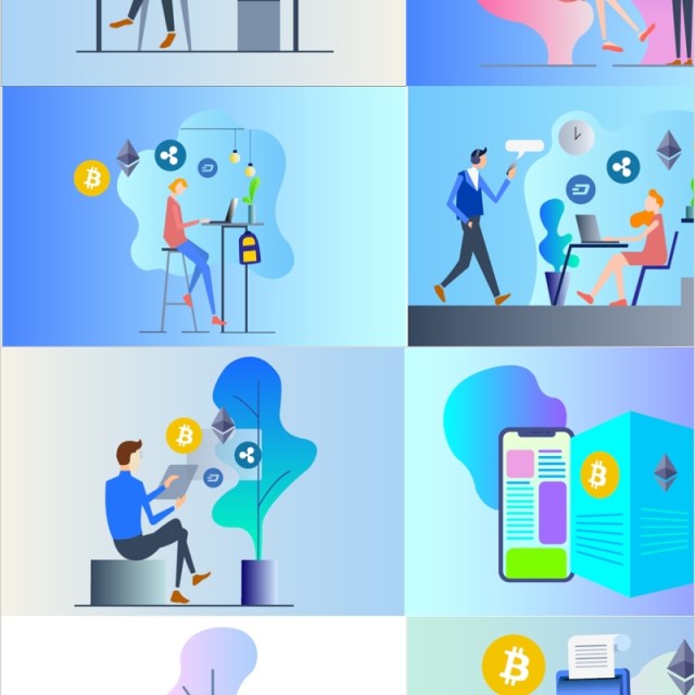 2.5D插画区块链货币金融加密技术场景插图人物矢量素材适用于UI界面设计及海报印刷等