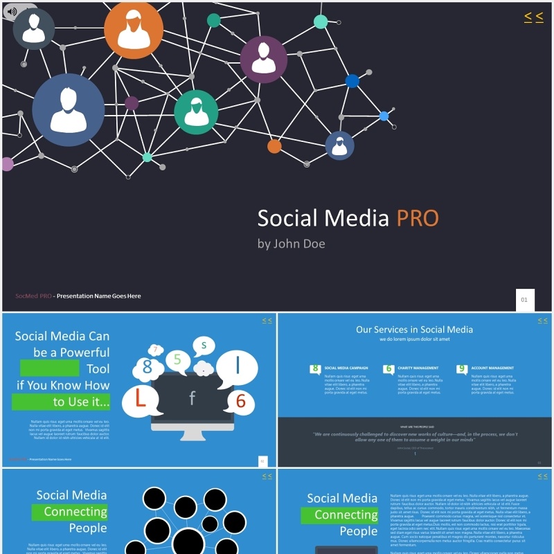 互联网网络社交媒体展示PPT模板social media pro powerpoint template