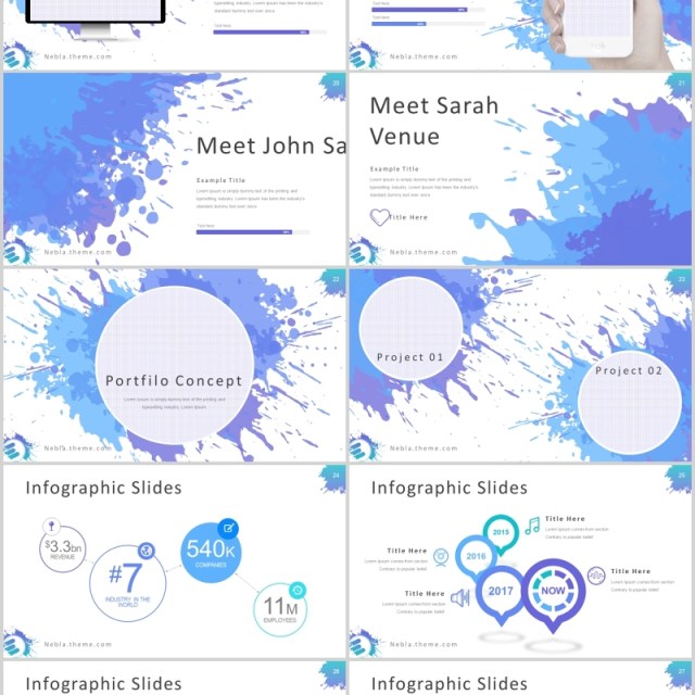 创意喷墨工作汇报项目介绍PPT模板Nebla - Powerpoint Template