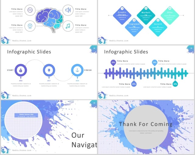 创意喷墨工作汇报项目介绍PPT模板Nebla - Powerpoint Template