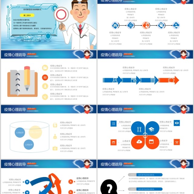 蓝色疫情心理疏导防护心理辅导自我调节主题班会PPT模板