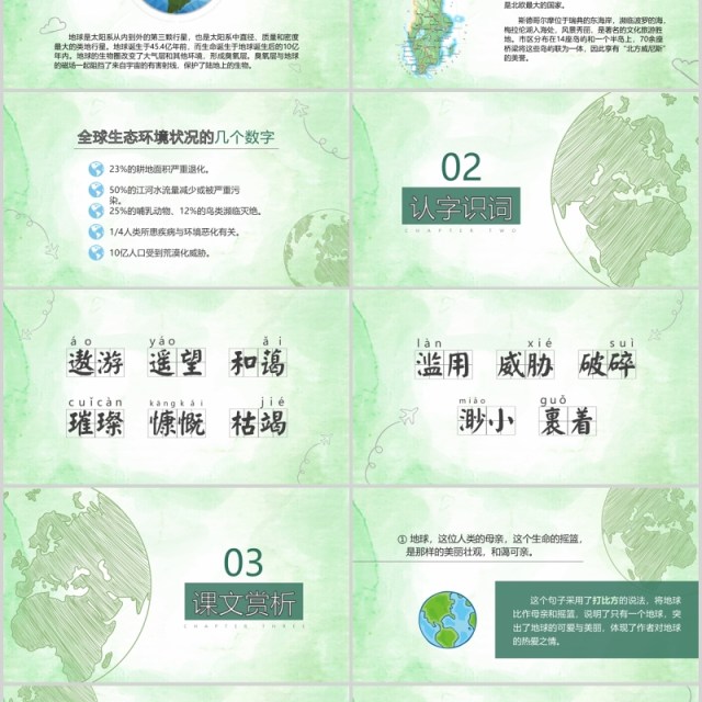 绿色小学语文公开课只有一个地球教师说课PPT课件模板 绿色小学语文公开课只有一个地球教师说课PPT课件模板