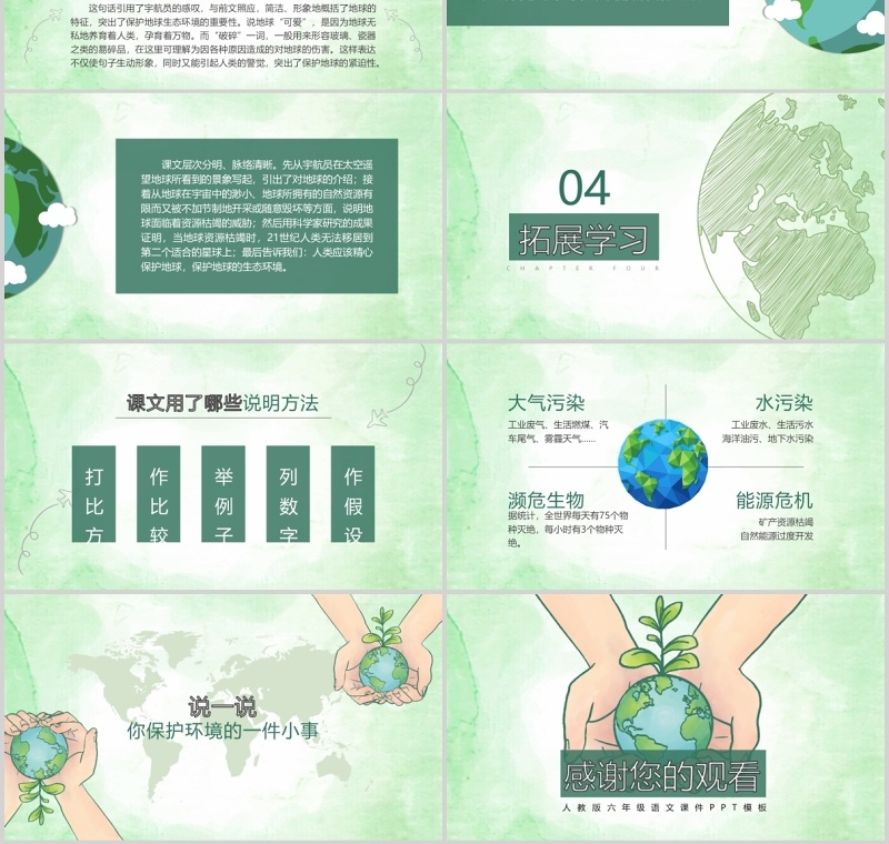 绿色小学语文公开课只有一个地球教师说课PPT课件模板