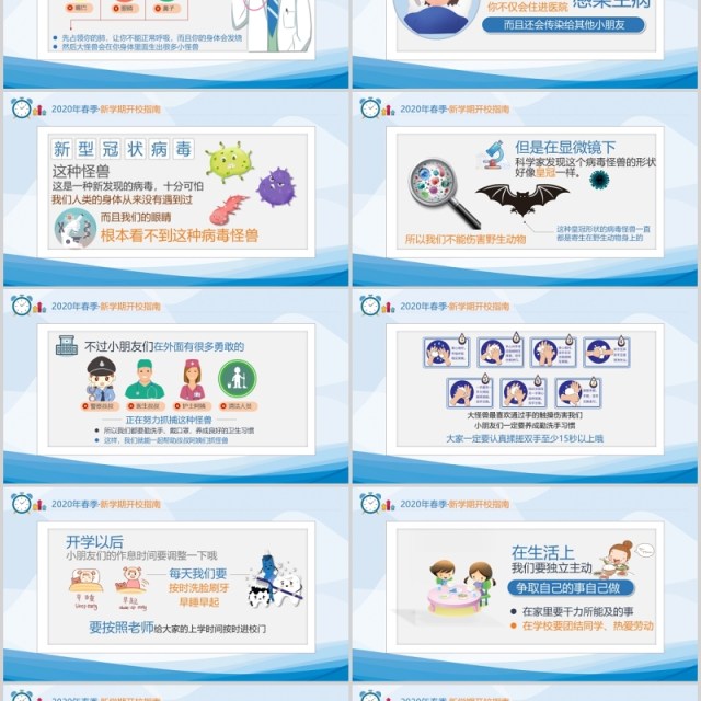 简约蓝色中小学幼儿园教师防疫工作安排复课开学防控指南课件PPT模板 简约蓝色中小学幼儿园教师防疫工作安排复课开学防控指南课件PPT模板