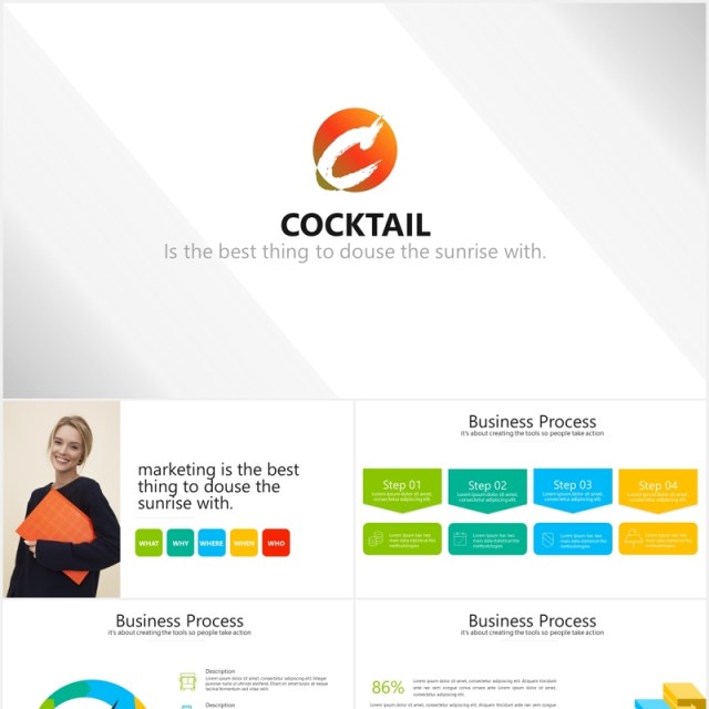 多彩商务工作总结汇报信息图表PPT模板cocktail powerpoint