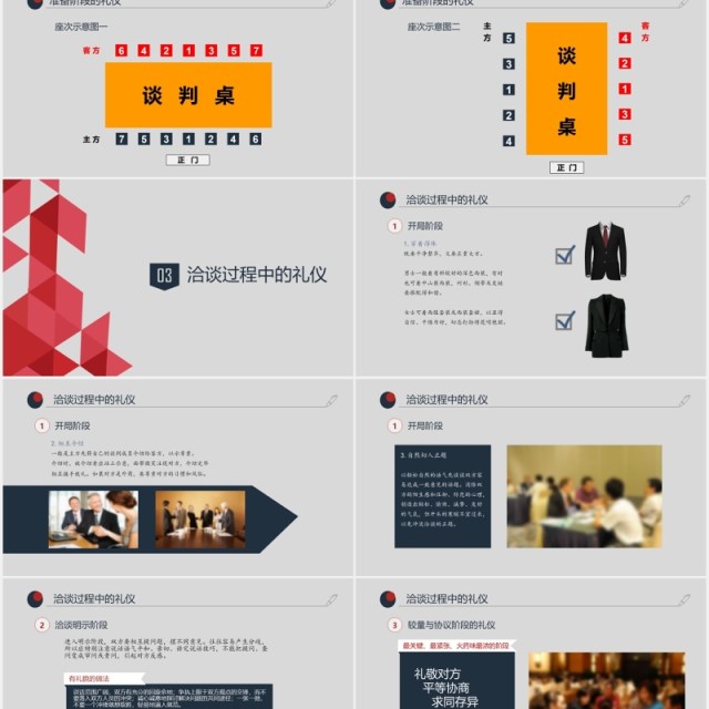 实用商务洽谈会礼仪签约座位安排PPT模板 实用商务洽谈会礼仪签约座位安排PPT模板