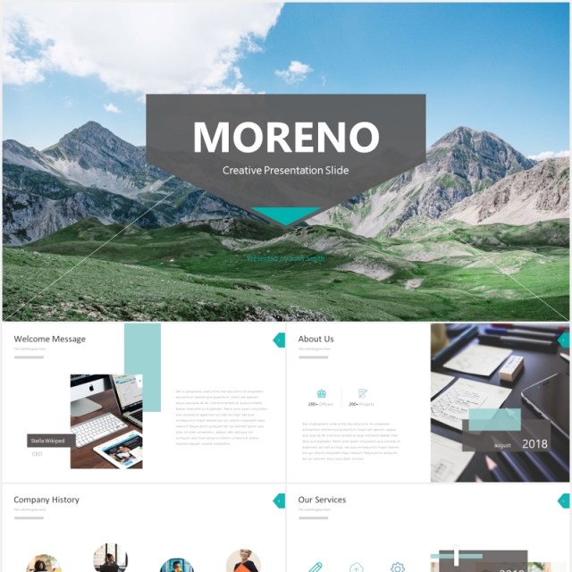 现代简约商务公司接收项目宣传报告总结PPT模板moreno powerpoint template