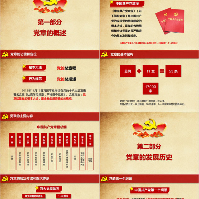 中国共产党章程学习解读党课PPT模板 中国共产党章程学习解读党课PPT模板