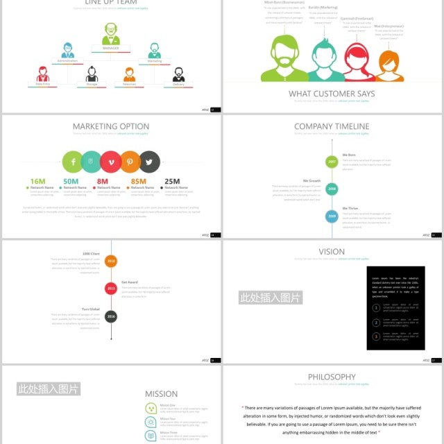 公司宣传介绍组织架构时间轴PPT图表可插图排版设计模板素材ATOS Powerpoint