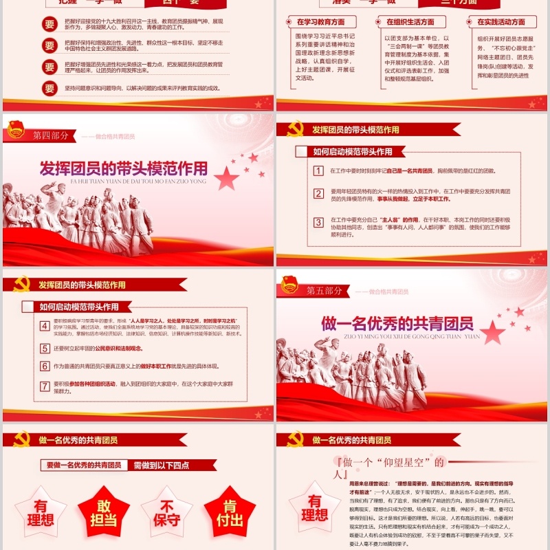 红色做合格共青团员纪念五四运动PPT模板党政党课