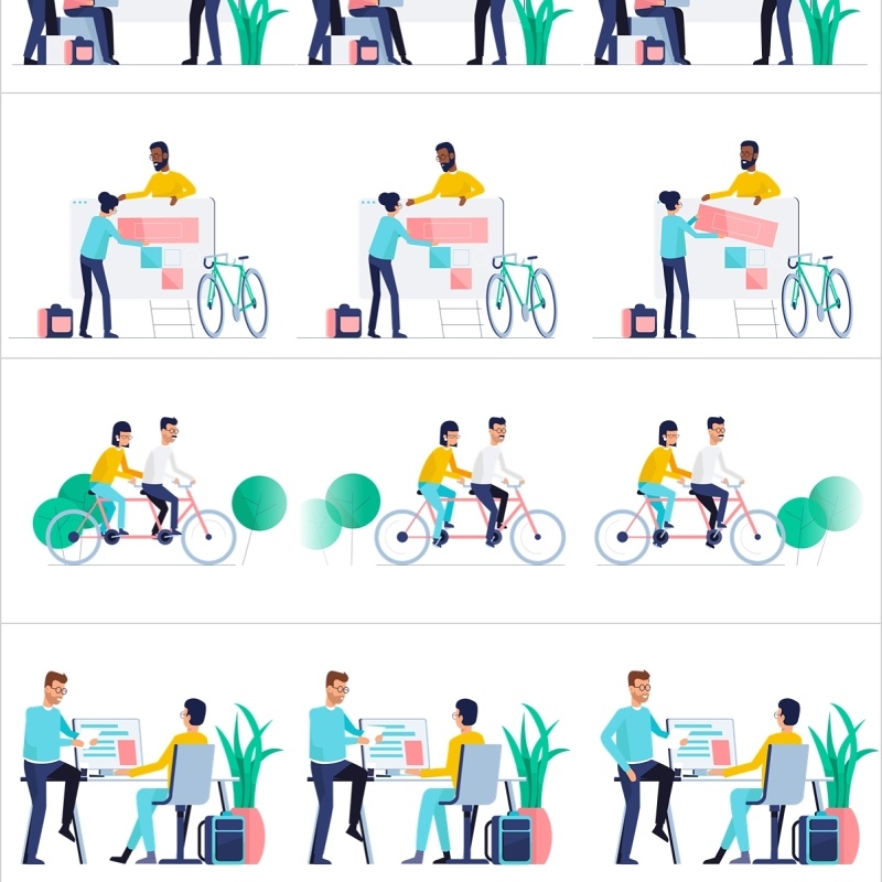 15套扁平化团队合作工作场景插画AE动画模板素材