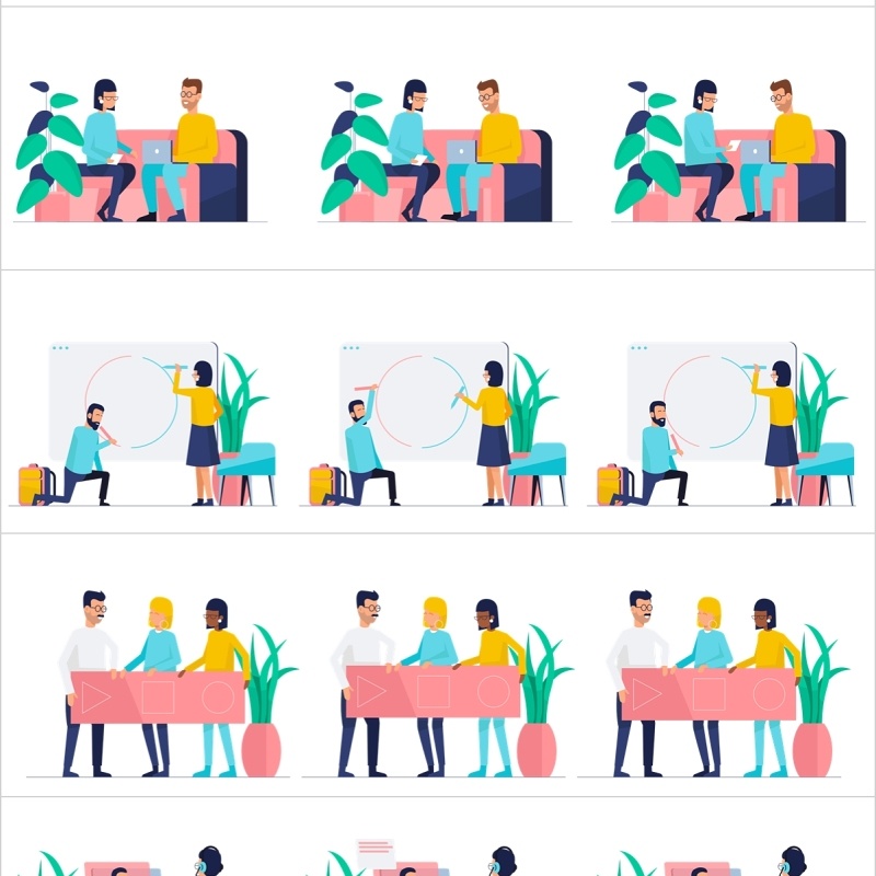 15套扁平化团队合作工作场景插画AE动画模板素材