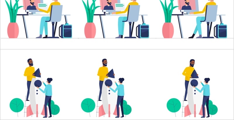 15套扁平化团队合作工作场景插画AE动画模板素材