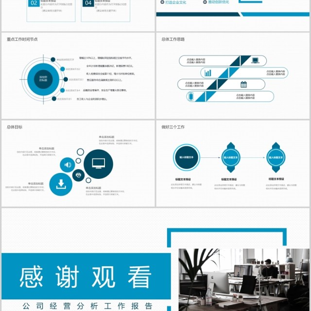 蓝色商务公司经营分析工作报告PPT模板