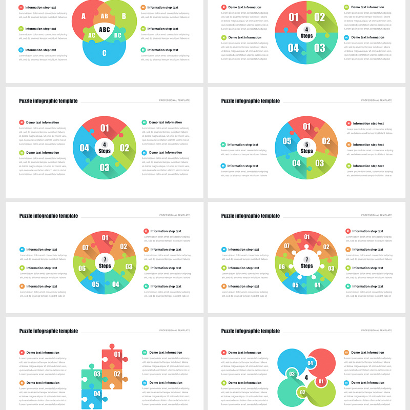 多形式拼图PPT信息图表模板 Puzzle pieces PowerPoint Templates