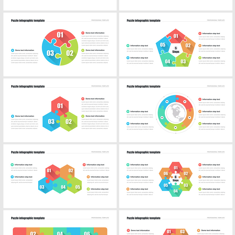 多形式拼图PPT信息图表模板 Puzzle pieces PowerPoint Templates