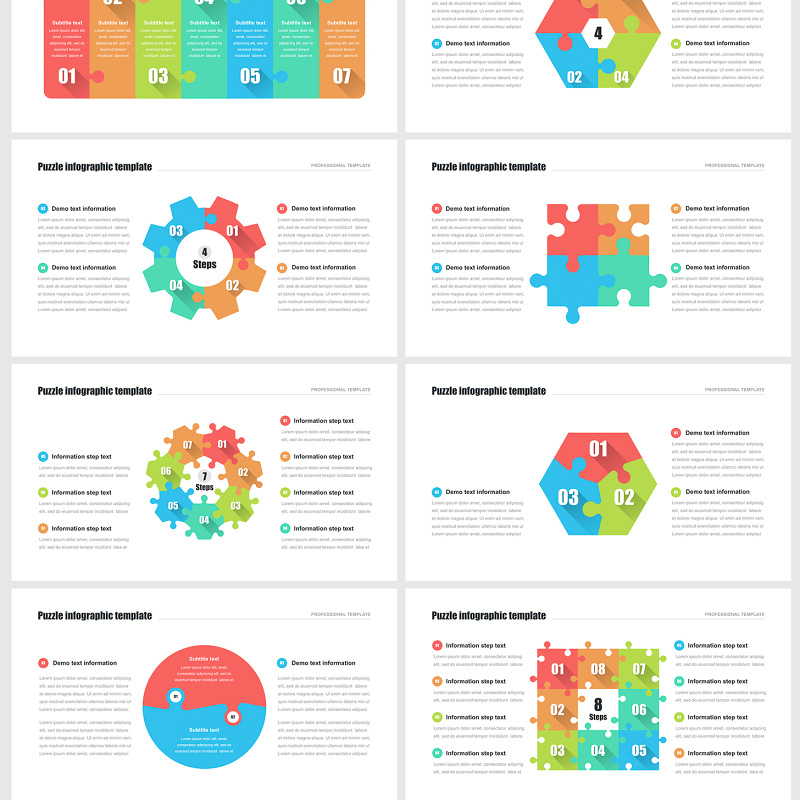 多形式拼图PPT信息图表模板 Puzzle pieces PowerPoint Templates