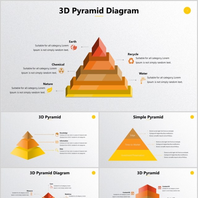 3D金字塔倒三角形信息可视化图表PPT可编辑元素素材