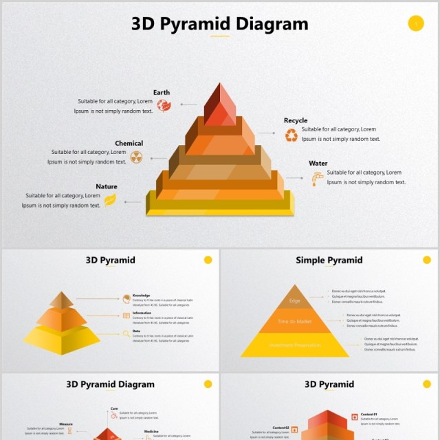3D金字塔倒三角形信息可视化图表PPT可编辑元素素材 3D金字塔倒三角形信息可视化图表PPT可编辑元素素材