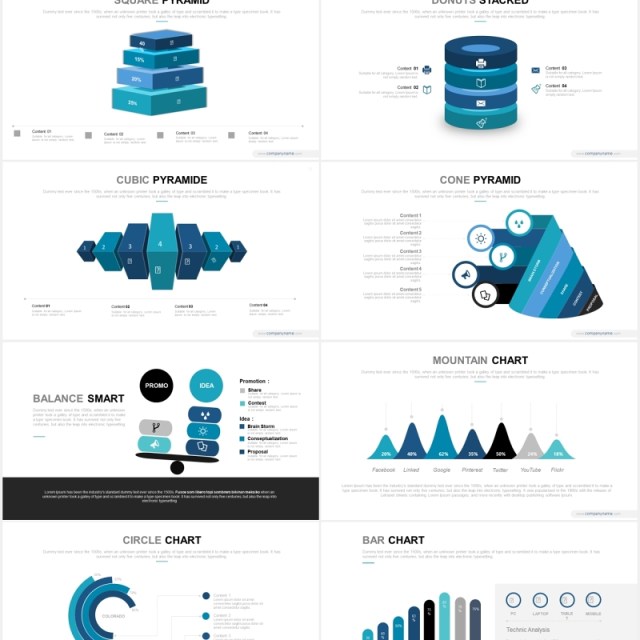 3D宝石蓝信息图表PPT商务模板素材exotic gem powerpoint