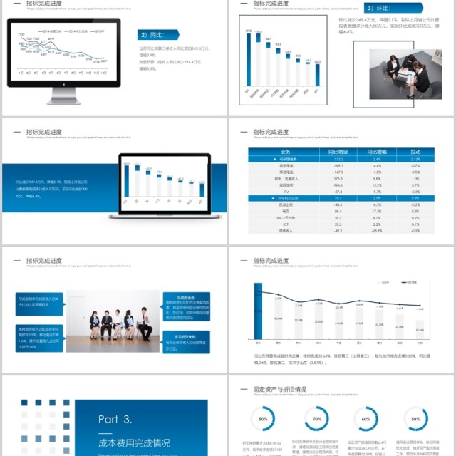 蓝色财务预算及经营分析报告PPT模板