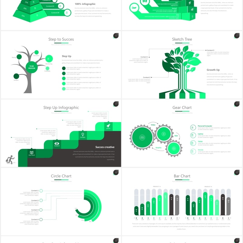 绿色简洁商务PPT数据可视化图表素材模板twenty 5 powerpoint template