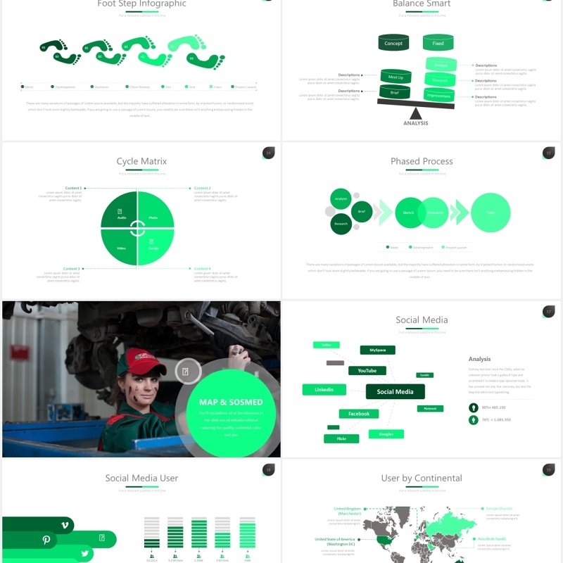 绿色简洁商务PPT数据可视化图表素材模板twenty 5 powerpoint template
