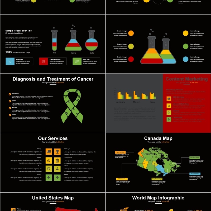 铅笔天秤齿轮信息可视化PPT图表