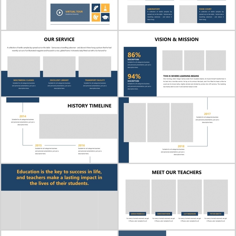 蓝色简约学术汇报PPT图片排版模板Academia - Education Powerpoint Template