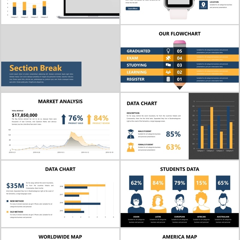 蓝色简约学术汇报PPT图片排版模板Academia - Education Powerpoint Template