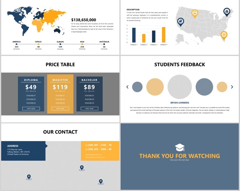 蓝色简约学术汇报PPT图片排版模板Academia - Education Powerpoint Template