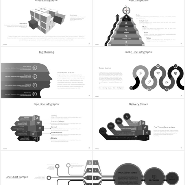 黑白灰简约商务可视化工作阶梯图表PPT模板striwel powerpoint