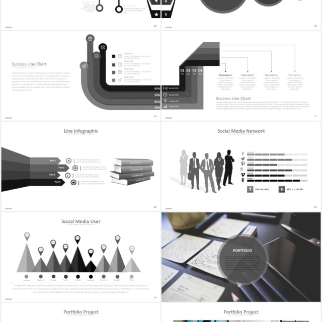 黑白灰简约商务可视化工作阶梯图表PPT模板striwel powerpoint