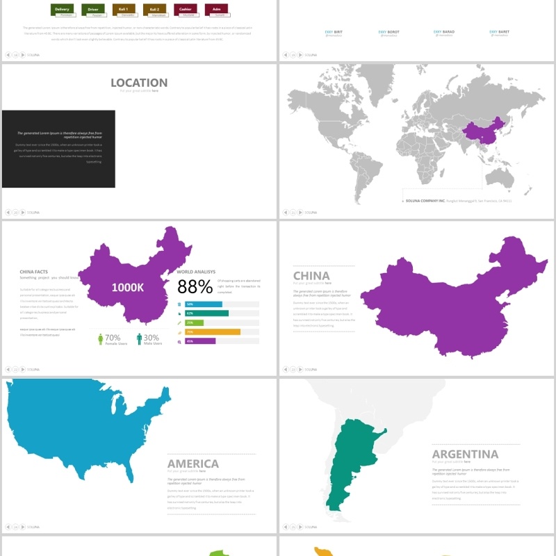 时尚简洁商务工作汇报公司介绍PPT模板带地图SOLUNA Powerpoint
