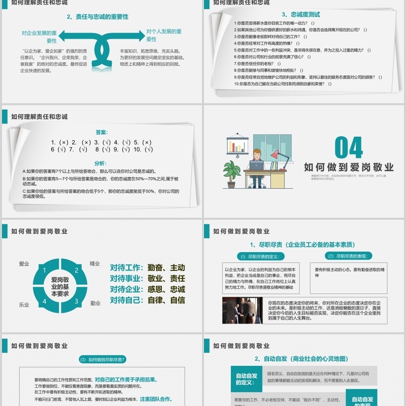 简约员工爱岗敬业培训责任心忠诚度PPT模板