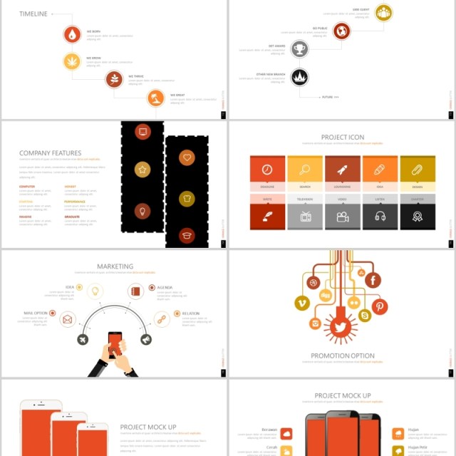 公司介绍产品宣传PPT信息图表模板可插图片ORANGE GLITTER Powerpoint