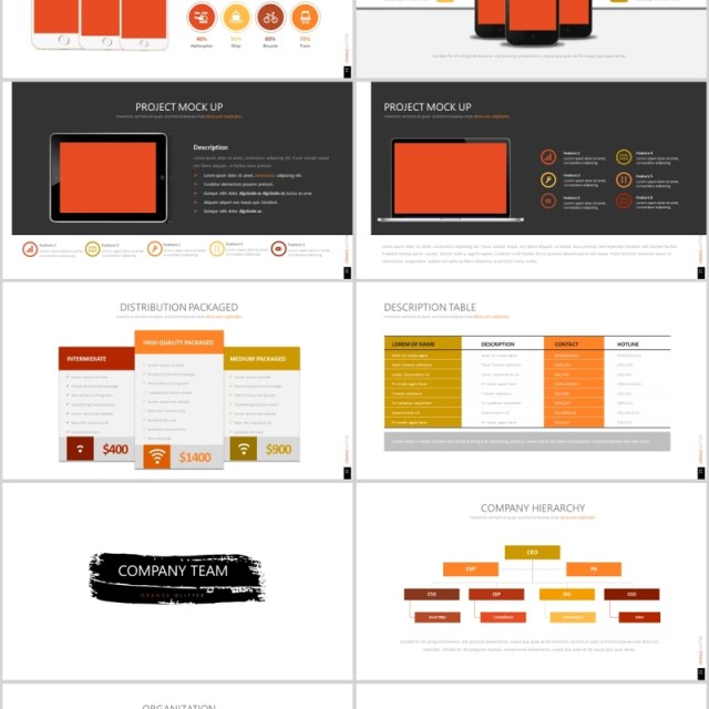 公司介绍产品宣传PPT信息图表模板可插图片ORANGE GLITTER Powerpoint